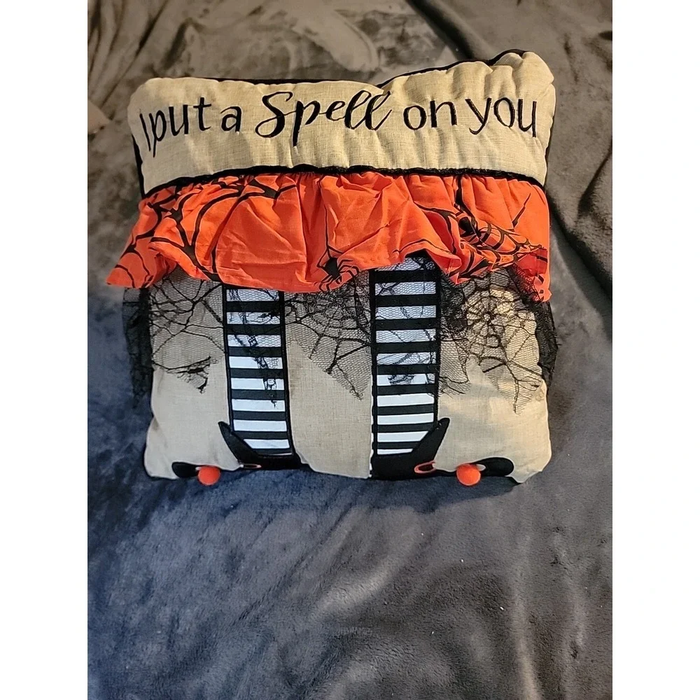 Decorative Halloween Pillow I Put A Spell On You‎ Witch Beige White Orange Black